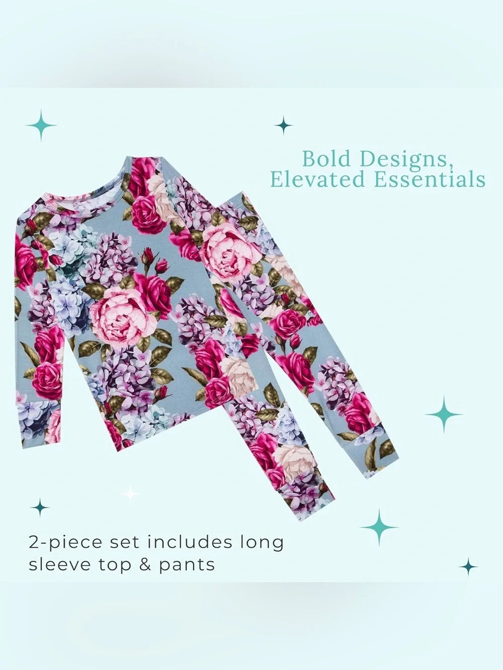 NWT POSH PEANUT Girls Pajama Set - Blue with Pink Rose Print
